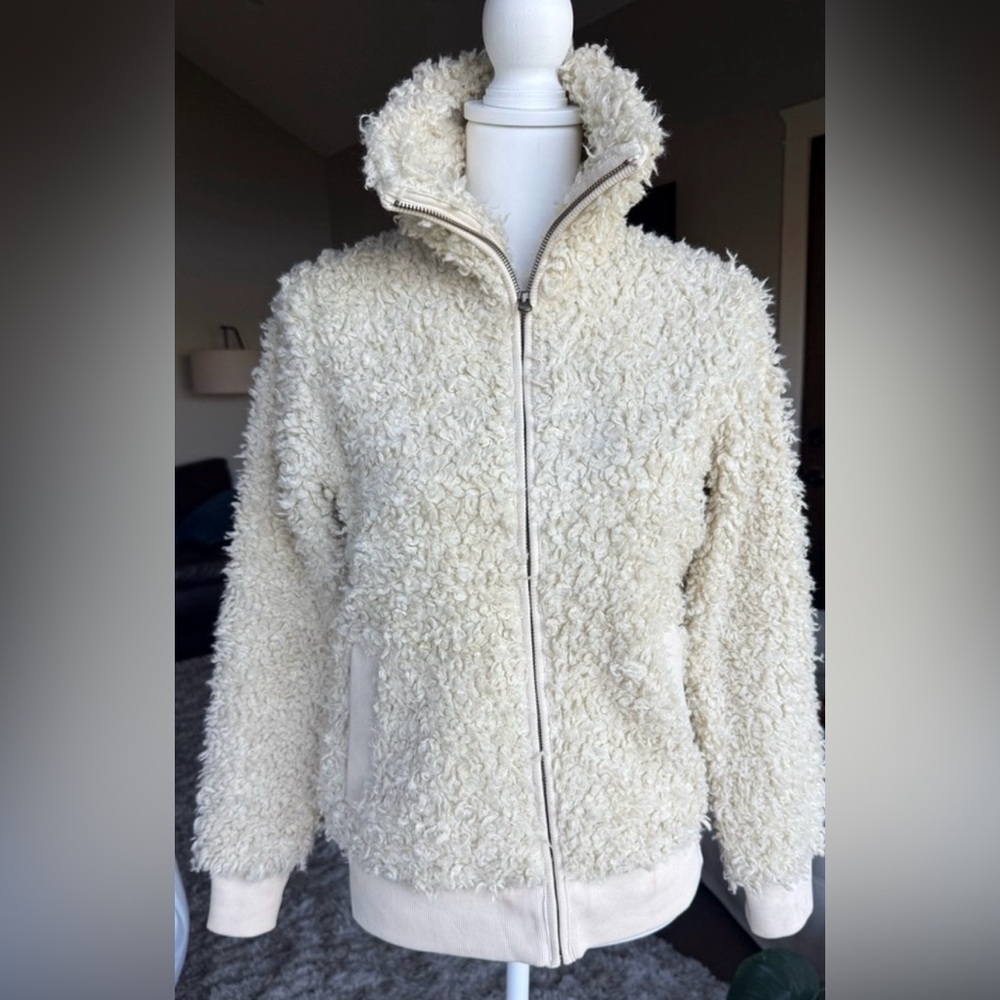 Eddie Bauer Off White Teddy Bear Bomber Jacket Small